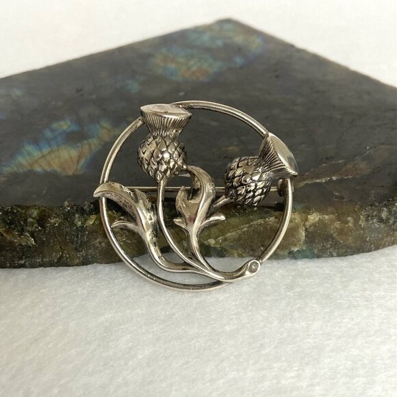VTG Signed BEAU Sterling Silver 925 1.5" Round Thistle Brooch Flower Brooch - Picture 13 of 16